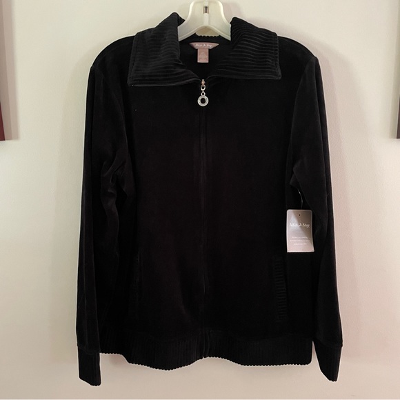 White Stag Sz L Velour Track Jacket Zip Up Black New with Tags - Picture 1 of 7